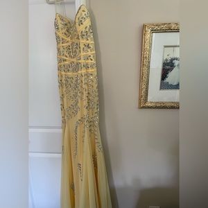 V163 Vintage Sean Collection Pastel Yellow Beaded Dress (L-XL)